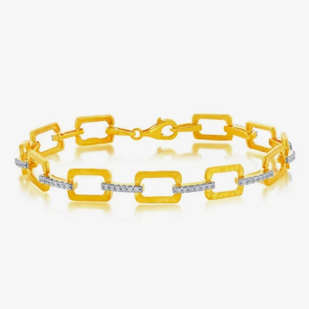 I. Reiss 14 kt yellow gold matte hammer finished rectangle links & diamonds NEW